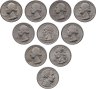 Купить США набор из 10 монет 25 центов (квотер, 1/4 доллара, quarter dollar) 1965-2022