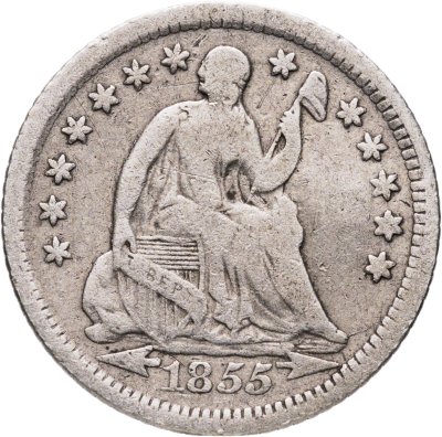 купить США 5 центов (1/2 дайма, half dime) 1855 "Seated Liberty Half Dime", знак монетного двора: "O" - Новый Орлеан