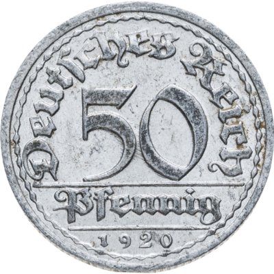 купить Германия (Веймарская республика) 50 пфеннигов (pfennig) 1920 D знак монетного двора "D" — Мюнхен