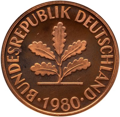 купить Германия 2 пфеннига (pfennig) 1980, знак монетного двора: "D" - Мюнхен