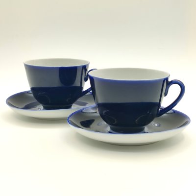 Купить Набор из 2-х чайных пар кобальтого оттенка, фарфор, крытье кобальтом, Ленинградский фарфоровый завод (ЛФЗ), СССР, 1970-1991 гг.