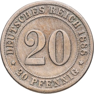 купить Германия 20 пфеннигов (pfennig) 1888 F знак монетного двора: "F" - Штутгарт