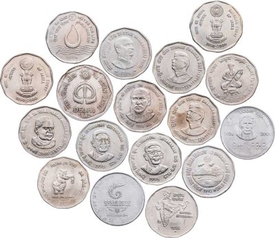 купить Индия набор монет 2 рупии 1982-2010 (17 штук)