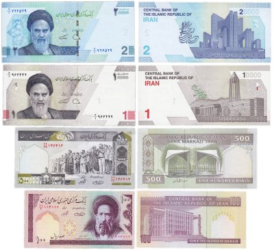 купить Иран набор из 4 штук 100, 500, 10000, 20000 риалов 1982-2017