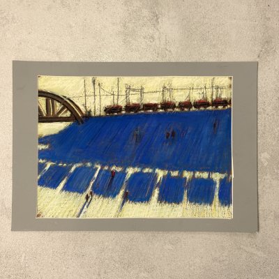 купить Графическая работа в паспарту "Железная дорога" ("Тени"), художник Жорж Фирсов, бумага, пастель, Российская Федерация, 2025 г.