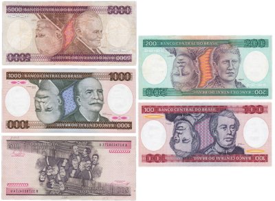 купить Бразилия набор из 5 банкнот 100, 200, 500, 1000, 5000 крузейро 1981-1986