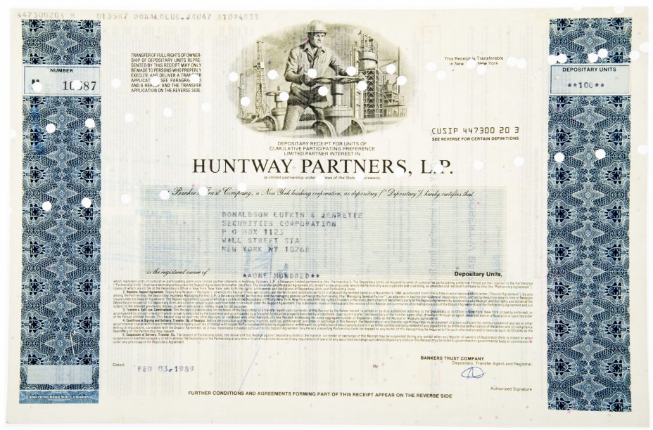 купить Акция США HUNTWAY PARTNERS , L.P. 1989 г.