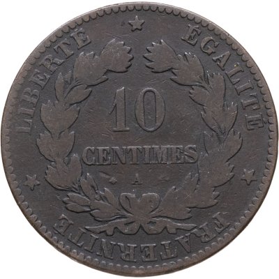 купить Франция 10 сантимов (centimes) 1872 A знак монетного двора: "A" - Париж