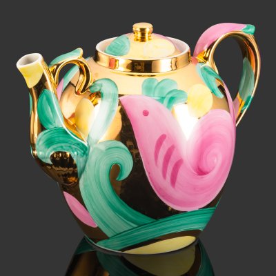 купить Чайник доливной «Розовая птица», автор П.В. Леонов, фарфор, роспись, золочение, Дулевский фарфоровый завод (Дулёво), СССР, 1968-1991 гг.