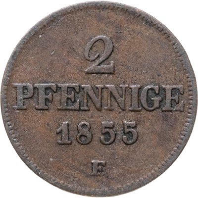 купить Германия, Саксония 2 пфеннига (pfennige) 1855 F