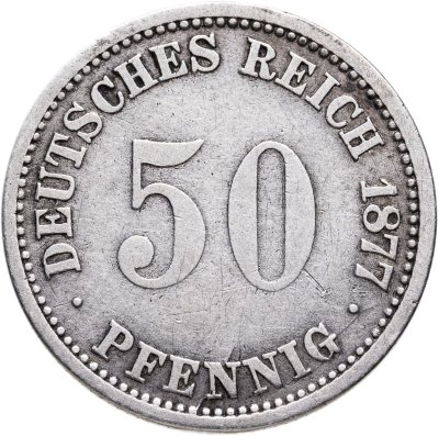 купить Германия 50 пфеннигов (pfennig) 1877 A Без венка на аверсе знак монетного двора: "A" - Берлин