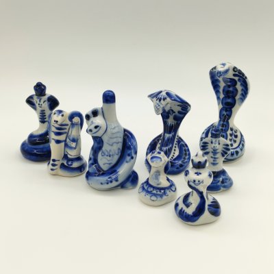 купить Набор из восьми статуэток "Змеи", Гжель, фарфор, роспись, Россия, 1980-2010 гг.