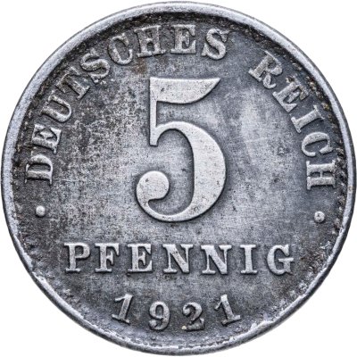 купить Германия 5 пфеннигов (pfennig) 1921 A знак монетного двора: "A" - Берлин