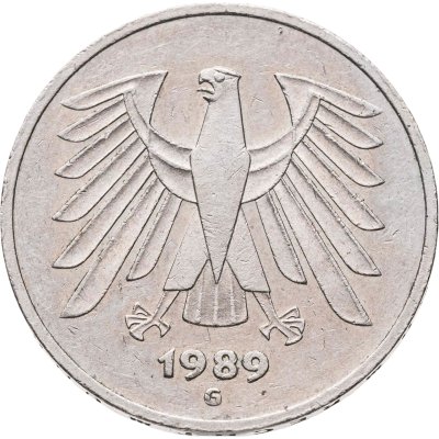 купить Германия, ФРГ 5 марок (deutsche mark) 1989 G знак монетного двора: "G" - Карлсруэ