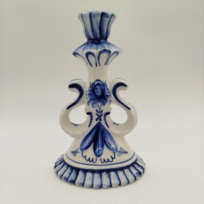 купить Подсвечник на одну свечу с растительным декором, фарфор, роспись, Объединение «Гжель», СССР, 1972-1985 гг.