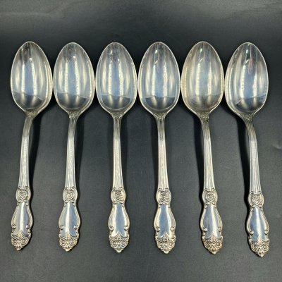 купить Набор из шести обеденных ложек "Серебряная роза", мНЦ (медь-никель-цинк), Кольчугинский завод цветных металлов, СССР, 1970-1990 гг.