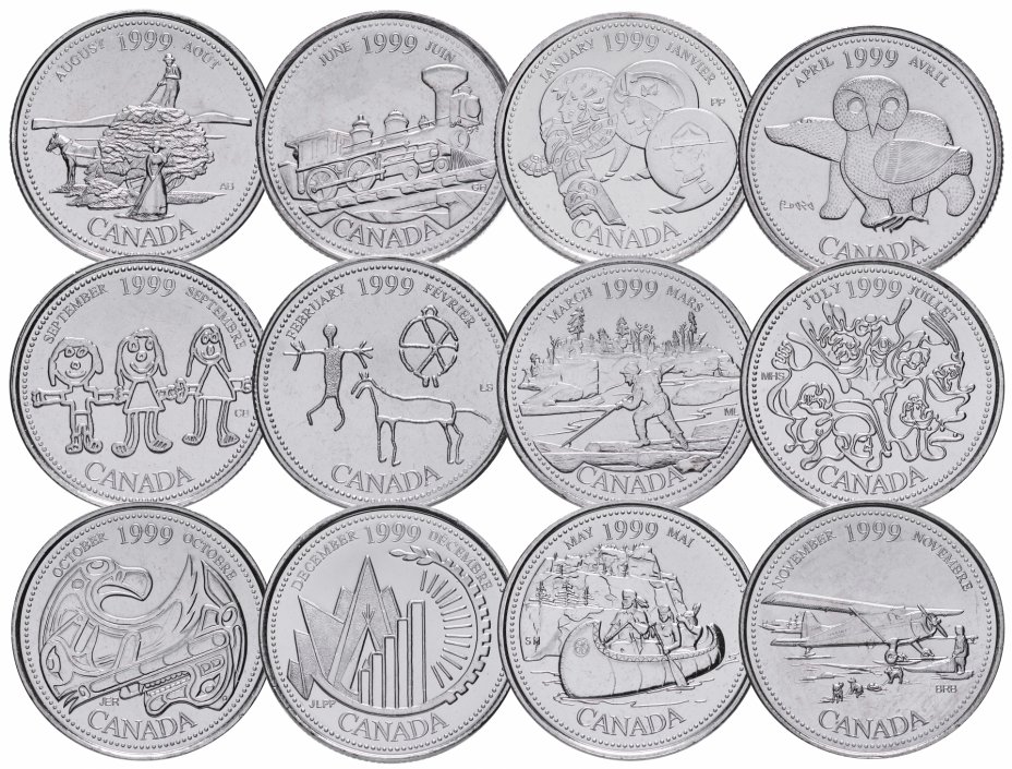купить Канада набор монет 25 центов 1999 серия "12 месяцев" (12 монет)