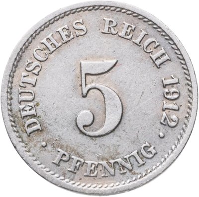 купить Германия 5 пфеннигов (pfennig) 1912 G знак монетного двора: "G" - Карлсруэ