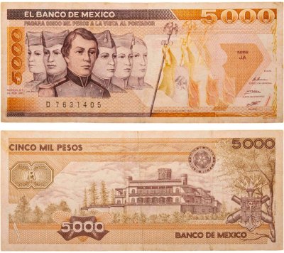купить Мексика 5000 песо 1987 год Pick 88b