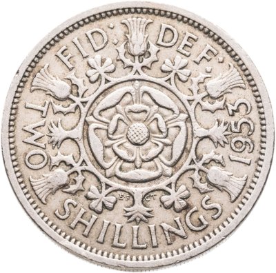 купить Великобритания 2 шиллинга (флорин, shillings) 1953