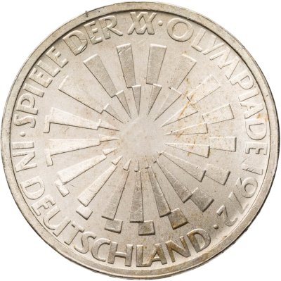 купить Германия 10 марок (mark) 1972 J XX летние Олимпийские Игры, Мюнхен 1972 - Эмблема "In Deutschland" знак монетного двора: "J" - Гамбург