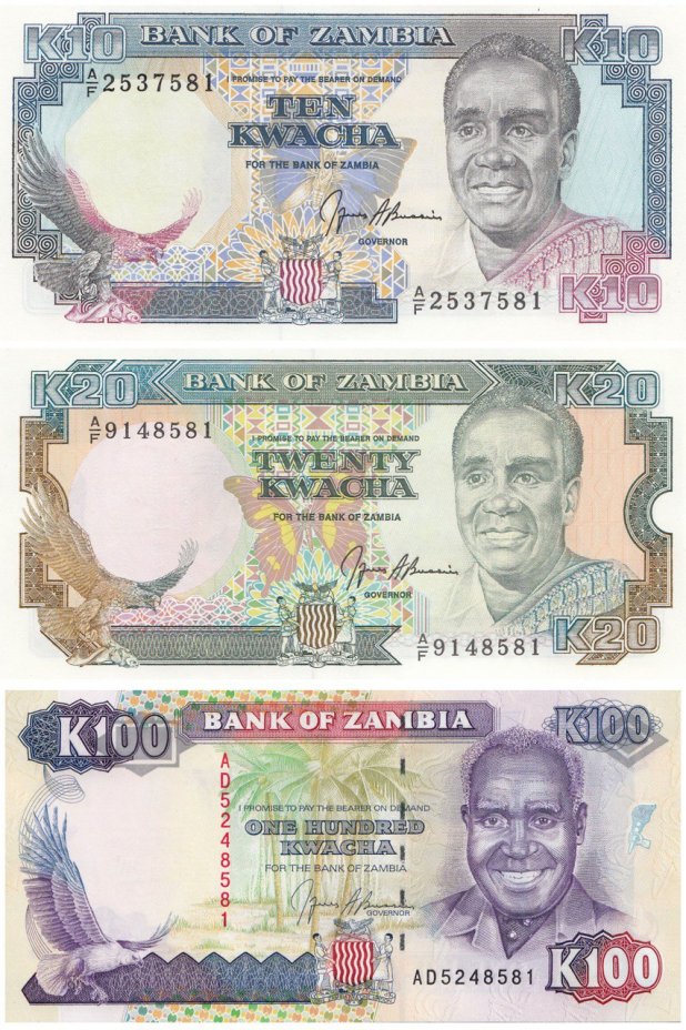 купить Замбия набор банкнот 1989-1991 (3 штуки)