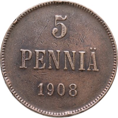 купить 5 пенни 1908 монета для Финляндии