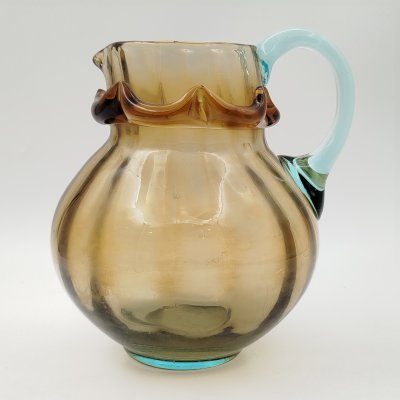 купить Кувшин в янтарно-голубой гамме с волнистым декором, стекло, гутная техника, СССР, 1960-1980 гг.