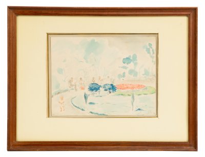 купить Этюд "В парке", оформленный в паспарту и раму, художник Митрохин Д.С. (1883-1973 гг.), из коллекций Г.С. Верейского и Б.Д. Суриса (согласно подписи на обороте), бумага, акварель, СССР, 1925 г.