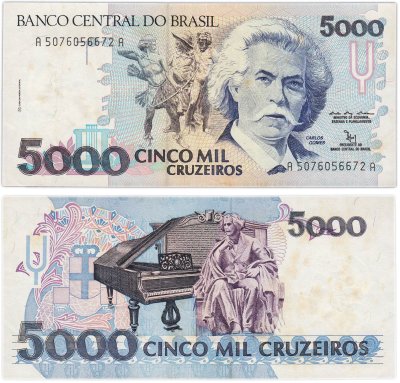 купить Бразилия 5000 крузейро 1992 года (Pick 232b)