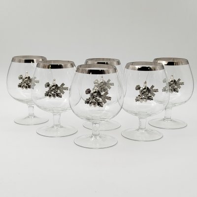 купить Набор бокалов для коньяка "Охота" на 6 персон, стекло, металл, Bohemia Crystal (Bohemia Glass), Чехословакия, 1980-1993 гг.
