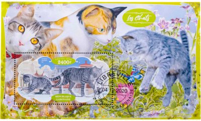 купить Габон марки квартблок "Коты и кошки" 2020