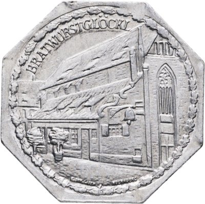 купить Германия "Нюрнберг" 20 пфеннигов 1919 "Братвурстглекляйн" Трамвайный жетон, нотгельды