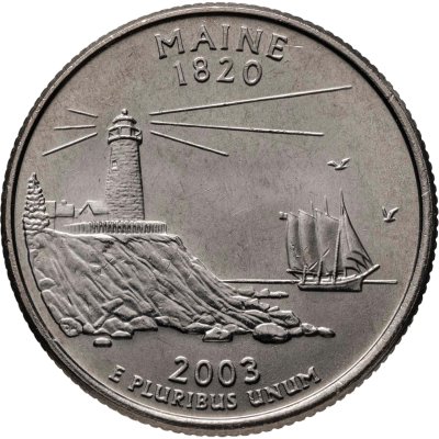купить США 25 центов (квотер, 1/4 доллара, quarter dollar) 2003 P Квотер штата Мэн знак монетного двора: "P" - Филадельфия