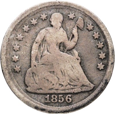 купить США 5 центов (1/2 дайма, half dime) 1856 "Seated Liberty Half Dime", Без отметки монетного двора