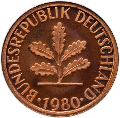 купить Германия 1 пфенниг (pfennig) 1980, знак монетного двора: "D" - Мюнхен
