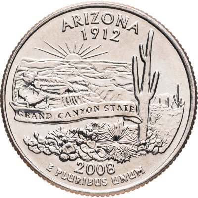 купить США 25 центов (квотер, 1/4 доллара, quarter dollar) 2008 "Аризона", знак монетного двора "D" - Денвер