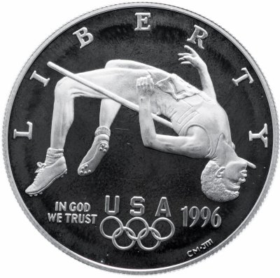 купить США, Филадельфия 1 доллар (dollar) 1996 P XXVI летние Олимпийские Игры, Атланта 1996 - Прыжки в высоту знак монетного двора: "P"