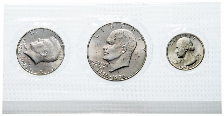 купить США набор монет 1976 "S" "200 лет независимости США" (3 монеты в запайке)