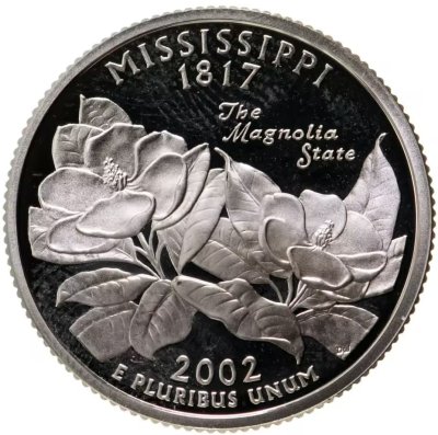 купить США 25 центов (квотер, 1/4 доллара, quarter dollar) 2002 S Квотер штата Миссисипи