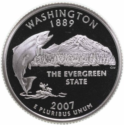 купить США 25 центов (квотер, 1/4 доллара, quarter dollar) 2007 S PROOF "Вашингтон", знак монетного двора: "S" - Сан-Франциско