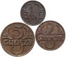 Купить Польша, набор монет 1, 2 и 5 грошей 1930-1939 (3 штуки)