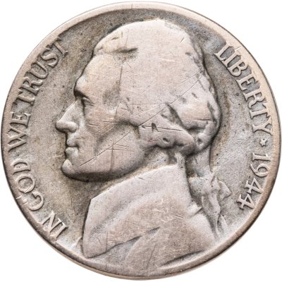 купить США 5 центов (cents) 1944 P Jefferson Nickel (Джефферсон) знак монетного двора "P" - Филадельфия