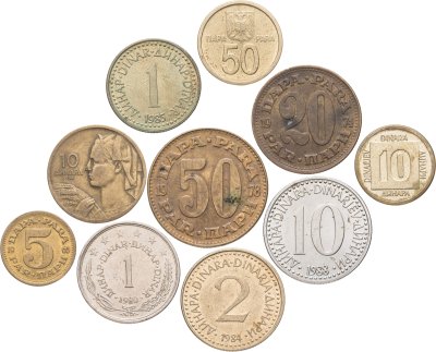 купить Югославия набор из 10 монет 1, 2, 10 динаров, 5, 20, 50 пар (пара, para) 1955-2000