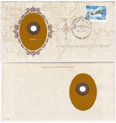 купить Серия «Великие исторические монеты мира» - Индия (Британская)1 пайс (pice) 1945 (монета и 1 марка в конверте)