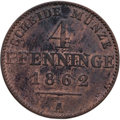 купить Пруссия 4 пфеннига (pfennige) 1862 A
