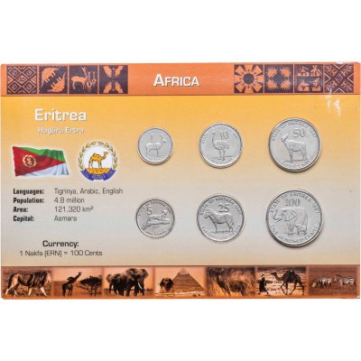 купить Эритрея набор 1, 5, 10, 25, 50, 100 центов 1997 «Фауна Эритреи - газель, леопард, страус, зебра, антилопа, слон» из 6 монет