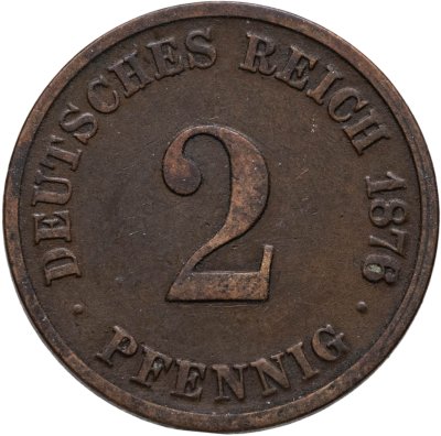 купить Германия 2 пфеннига (pfennig) 1876 G знак монетного двора: "G" - Карлсруэ