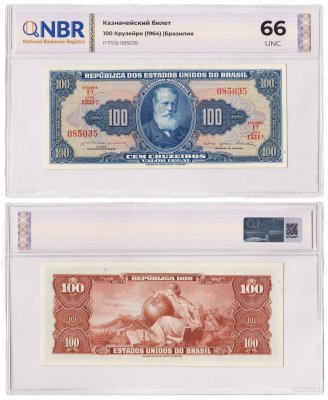 купить Бразилия 100 крузейро 1964 в слабе NBR UNC 66