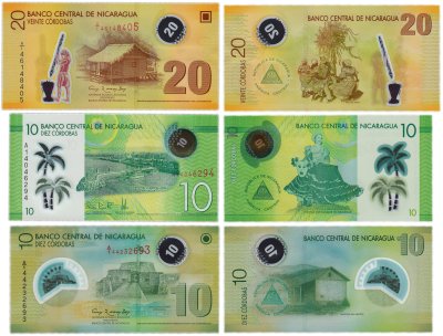 купить Набор из 3-х банкнот Никарагуа 10, 10 и 20 кордоба 2007 - 2014 гг. пластик